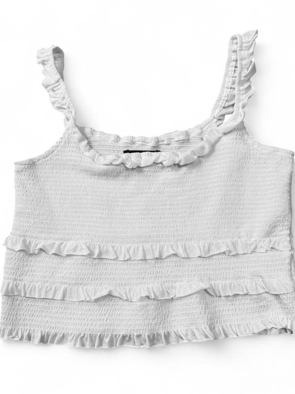 Urban Outfitters white ruffle ruched tiered tank top cami cute babydoll boho